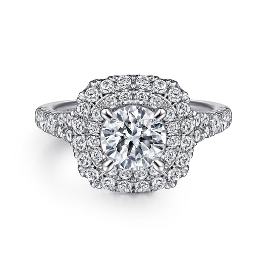 Platinum Cushion Double Halo Round Diamond Engagement Ring