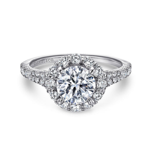 18K White Gold Round Halo Diamond Engagement Ring