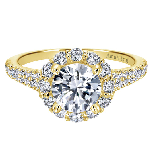 18K Yellow Gold Round Halo Diamond Engagement Ring
