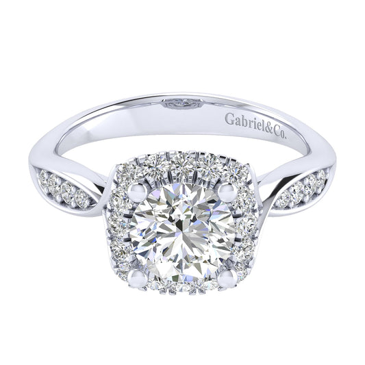 14K White Gold Round Halo Diamond Engagement Ring
