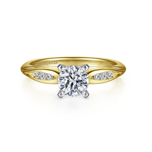 14K White-Yellow Gold Round Diamond Channel Set Engagement Ring