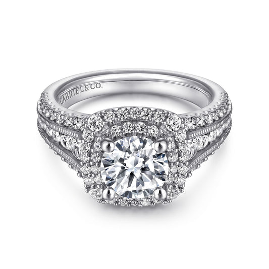 Platinum Round Double Halo Round Double Halo Diamond Channel Set Engagement Ring