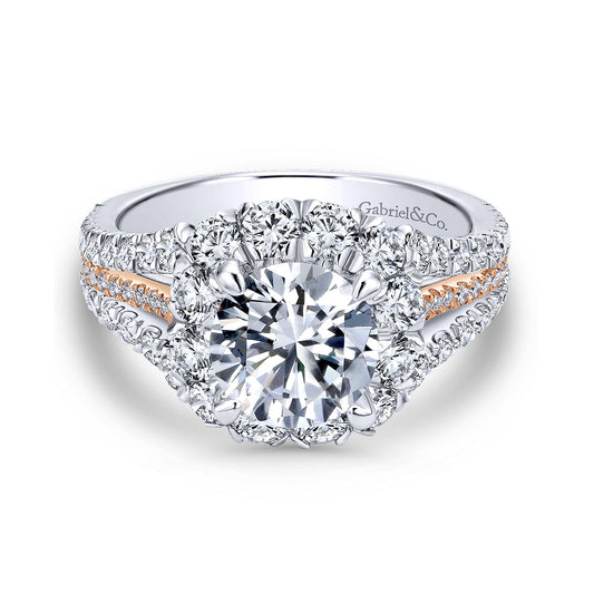 14K White-Rose Gold Round Halo Diamond Engagement Ring
