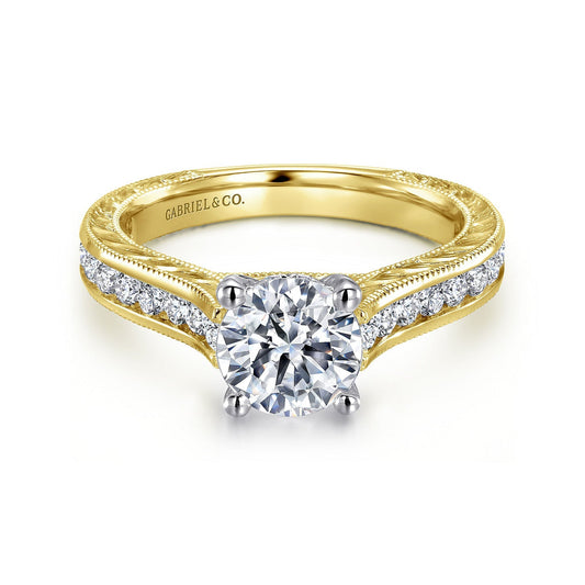 14K White-Yellow Gold Round Diamond Channel Set Engagement Ring