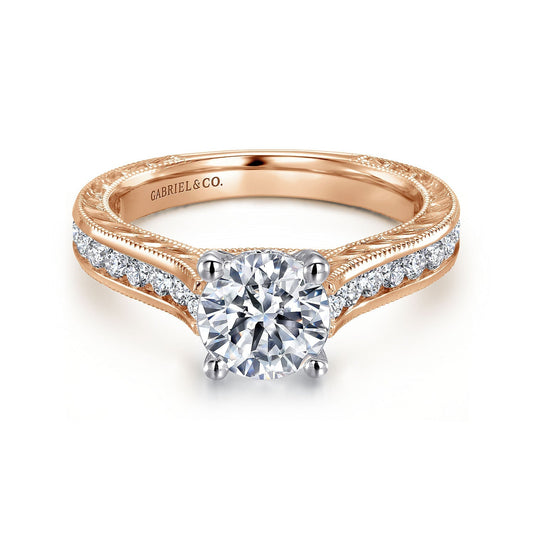 14K White-Rose Gold Round Diamond Channel Set Engagement Ring