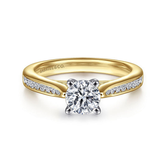 14K White-Yellow Gold Round Diamond Channel Set Engagement Ring