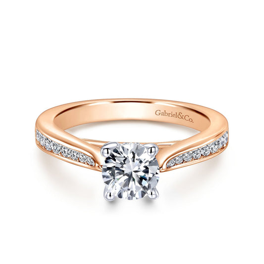14K White-Rose Gold Round Diamond Channel Set Engagement Ring