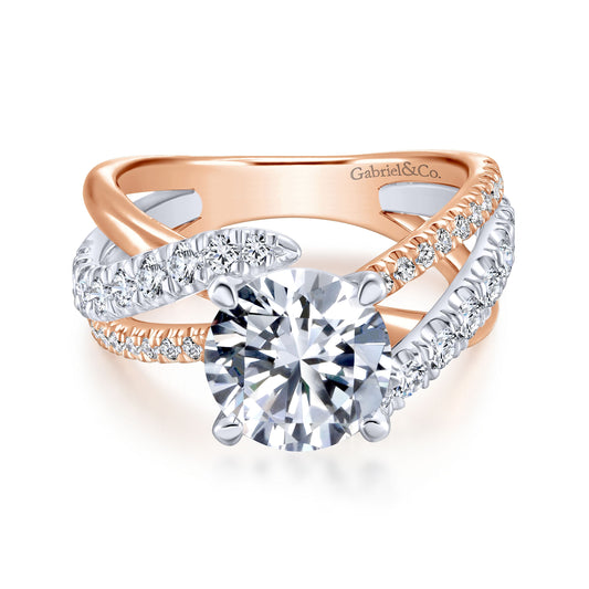 18K White-Rose Gold Round Diamond Free Form Engagement Ring