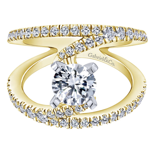 14K White-Yellow Gold Round Split Shank Diamond Engagement Ring