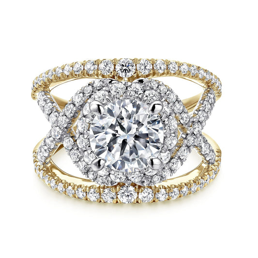 18K White-Yellow Gold Round Halo Diamond Engagement Ring