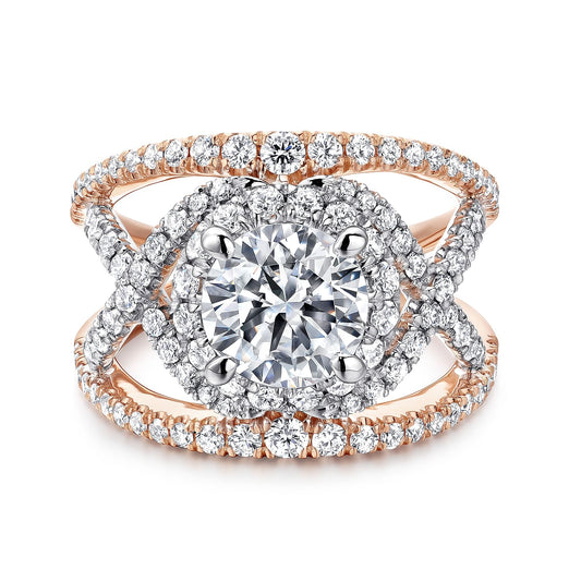 14K White-Rose Gold Round Halo Diamond Engagement Ring