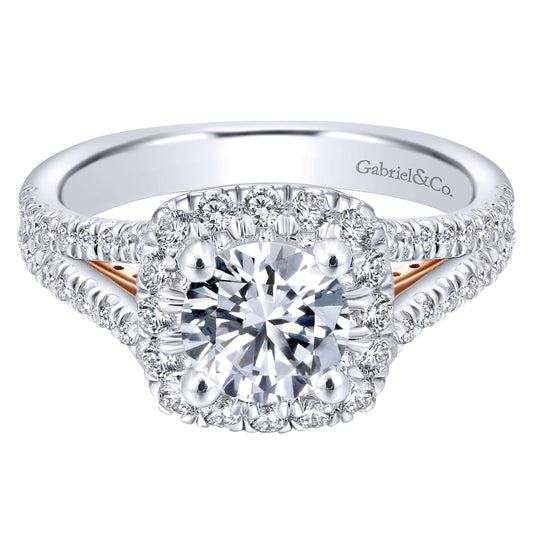 14K White-Rose Gold Round Halo Diamond Engagement Ring