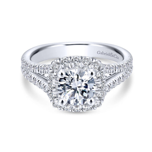 18K White Gold Round Halo Diamond Engagement Ring