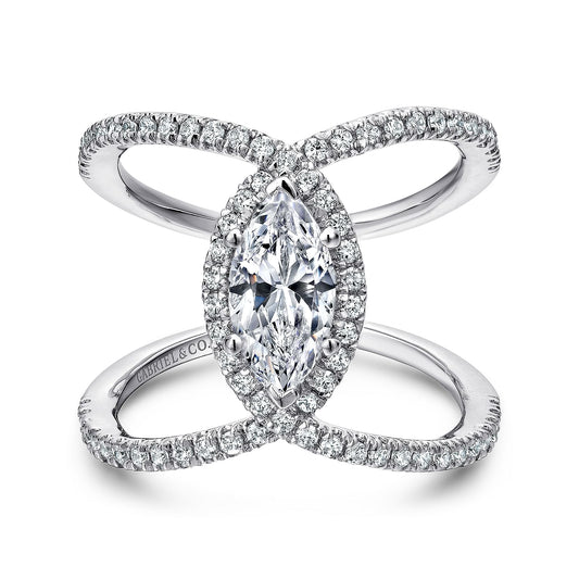14K White Gold Marquise Halo Diamond Engagement Ring