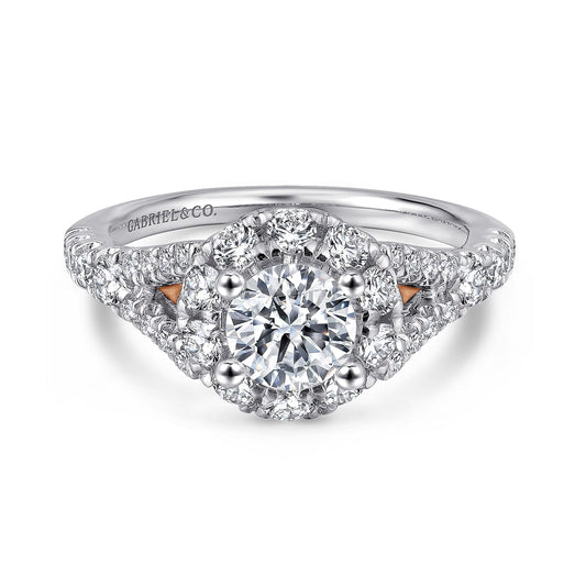14K White-Rose Gold Round Halo Diamond Engagement Ring