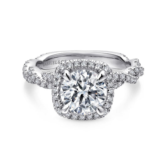 18K White Gold Round Halo Diamond Engagement Ring
