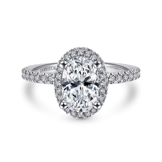 14K White Gold Oval Halo Diamond Engagement Ring