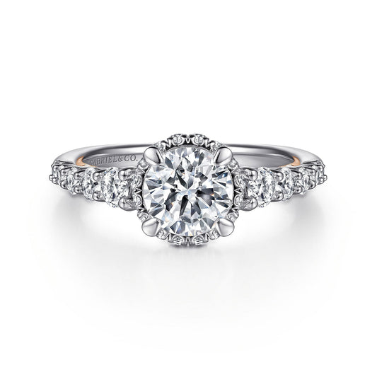 14K White-Rose Gold Hidden Halo Round Diamond Engagement Ring