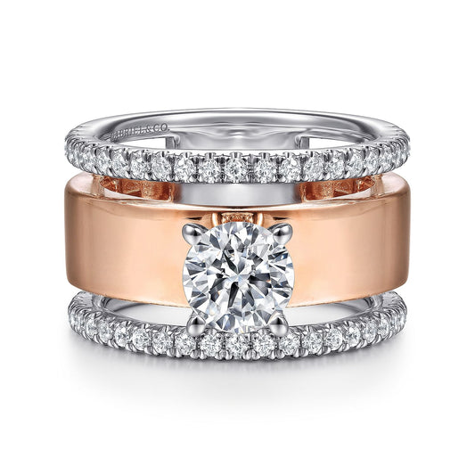 14K White-Rose Gold Round Diamond Engagement Ring