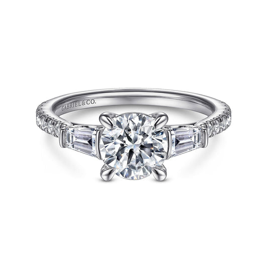 14K White Gold Round 3 Stone Diamond Channel Set Engagement Ring