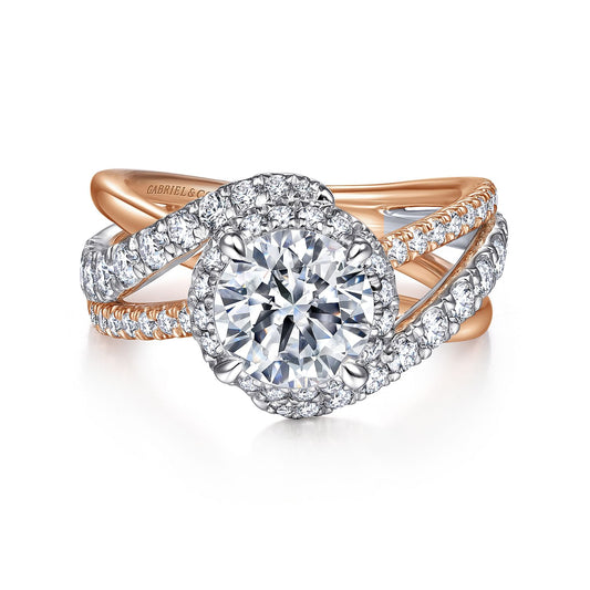 14K White-Rose Gold Round Halo Diamond Engagement Ring