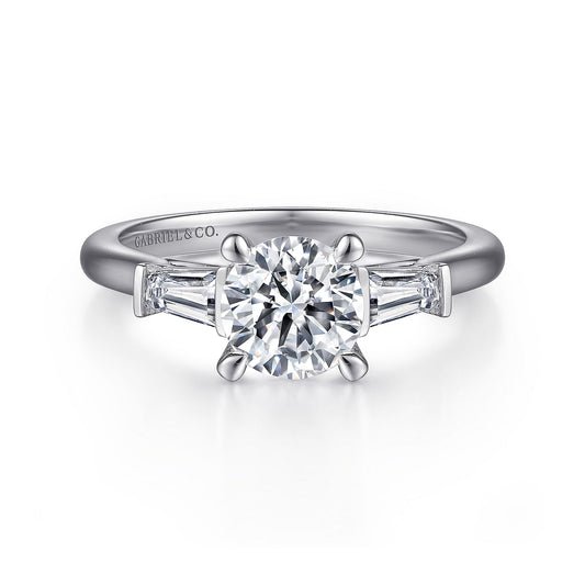 14K White Gold Round Three Stone Diamond Channel Set Engagement Ring