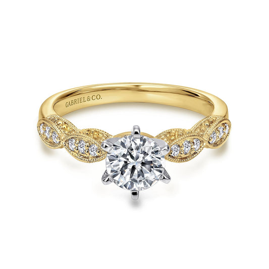 14K White-Yellow Gold Round Diamond Engagement Ring