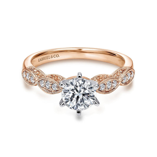 14K White-Rose Gold Round Diamond Engagement Ring