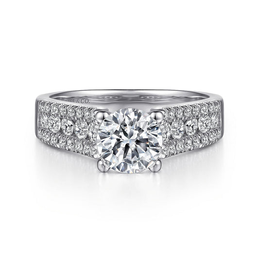 14K White Gold Round Wide Band Diamond Channel Set Engagement Ring