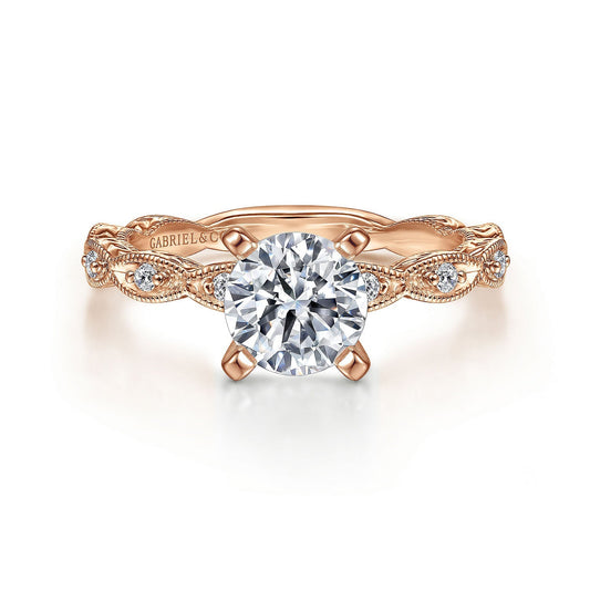 Vintage Inspired 14K Rose Gold Round Diamond Engagement Ring