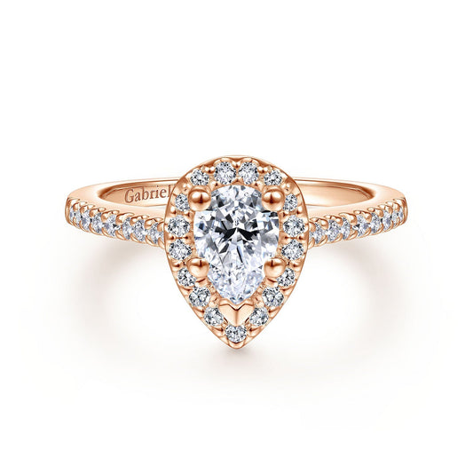 14K Rose Gold Pear Shape Halo Diamond Engagement Ring