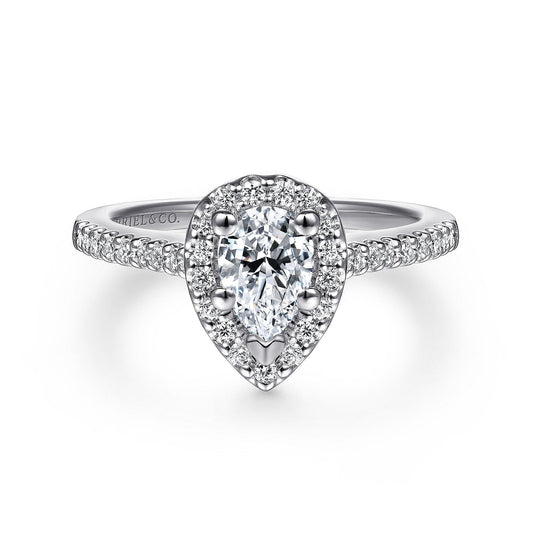 14K White Gold Pear Shape Halo Diamond Engagement Ring