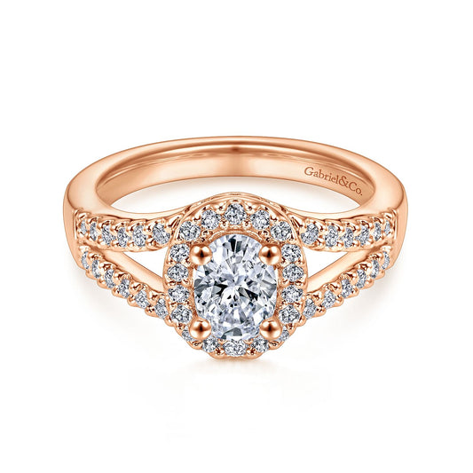 14K Rose Gold Oval Halo Diamond Engagement Ring