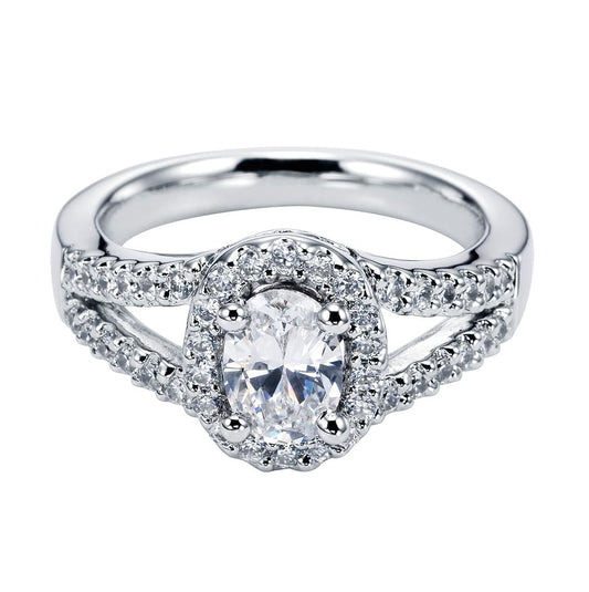 Platinum Oval Halo Diamond Engagement Ring