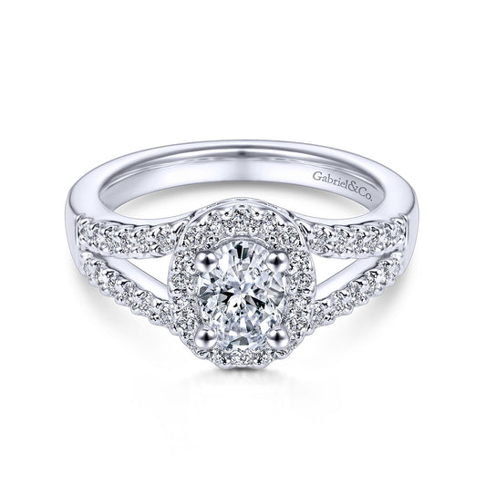 14K White Gold Oval Halo Diamond Engagement Ring