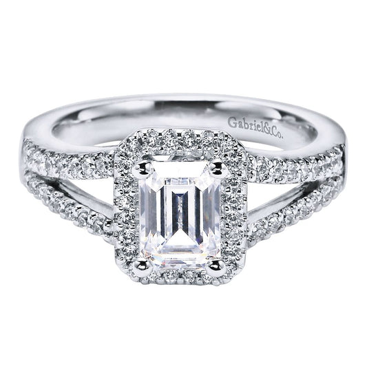 Platinum Emerald Halo Diamond Engagement Ring