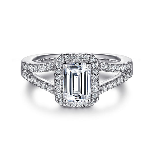 14K White Gold Emerald Halo Diamond Engagement Ring