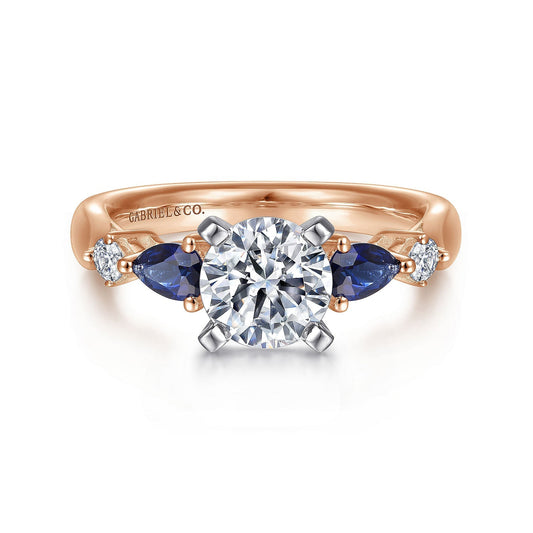14K White-Rose Gold Round Five Stone Sapphire and Diamond Engagement Ring