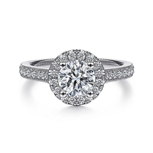 Gabriel & Co. ER7278PT4JJ Vintage Inspired Platinum Round Halo Diamond Engagement Ring