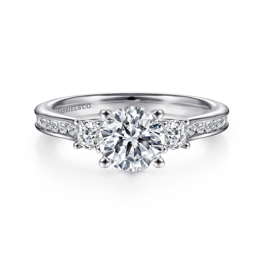 14K White Gold Round Three Stone Diamond Channel Set Engagement Ring