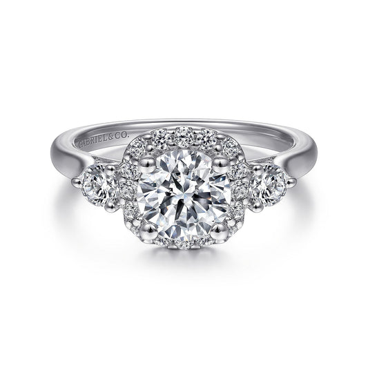Platinum Cushion Halo Round Diamond Engagement Ring
