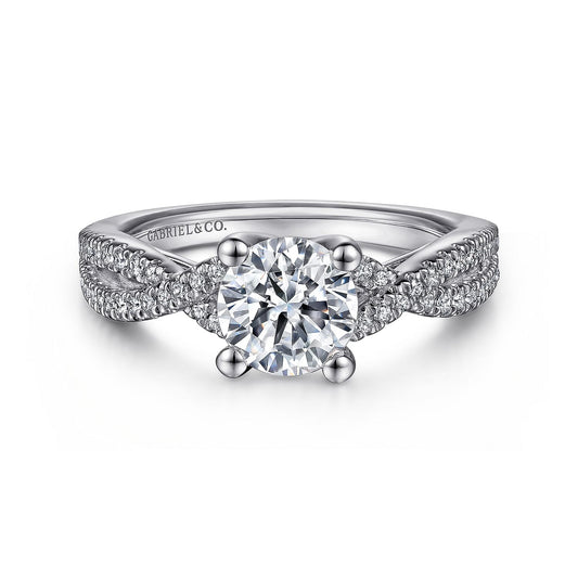 18K White Gold Round Twisted Diamond Engagement Ring