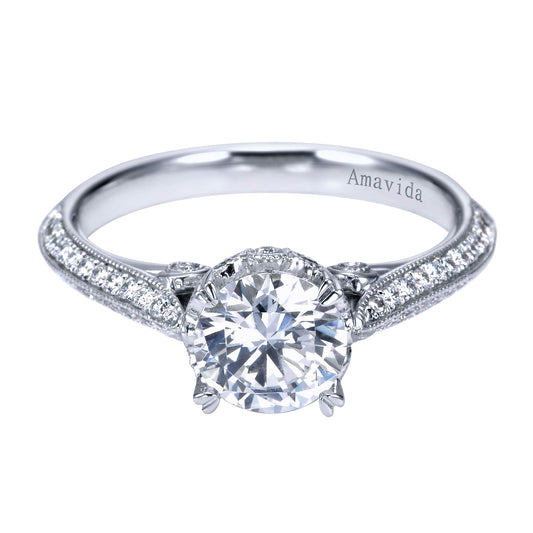 18K White Gold Round Diamond Knife-edge Engagement Ring