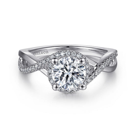 18K White Gold Round Halo Diamond Engagement Ring