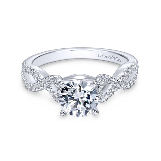 18K White Gold Round Twisted Diamond Engagement Ring