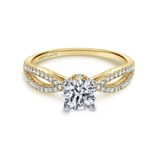 14K White-Yellow Gold Split Shank Round Diamond Engagement Ring