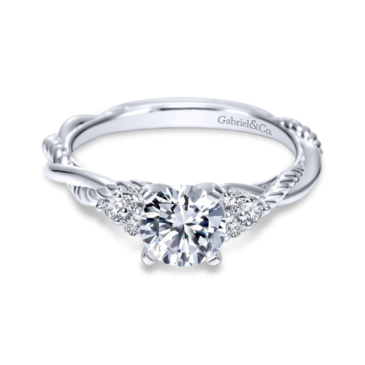 18K White Gold Twisted Round Diamond Engagement Ring