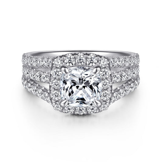 14K White Gold Cushion Halo Diamond Engagement Ring