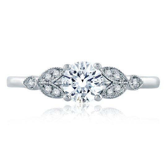 A.Jaffe Floral Milgrain Accent Round Solitaire Diamond Engagement Ring ME1754/55