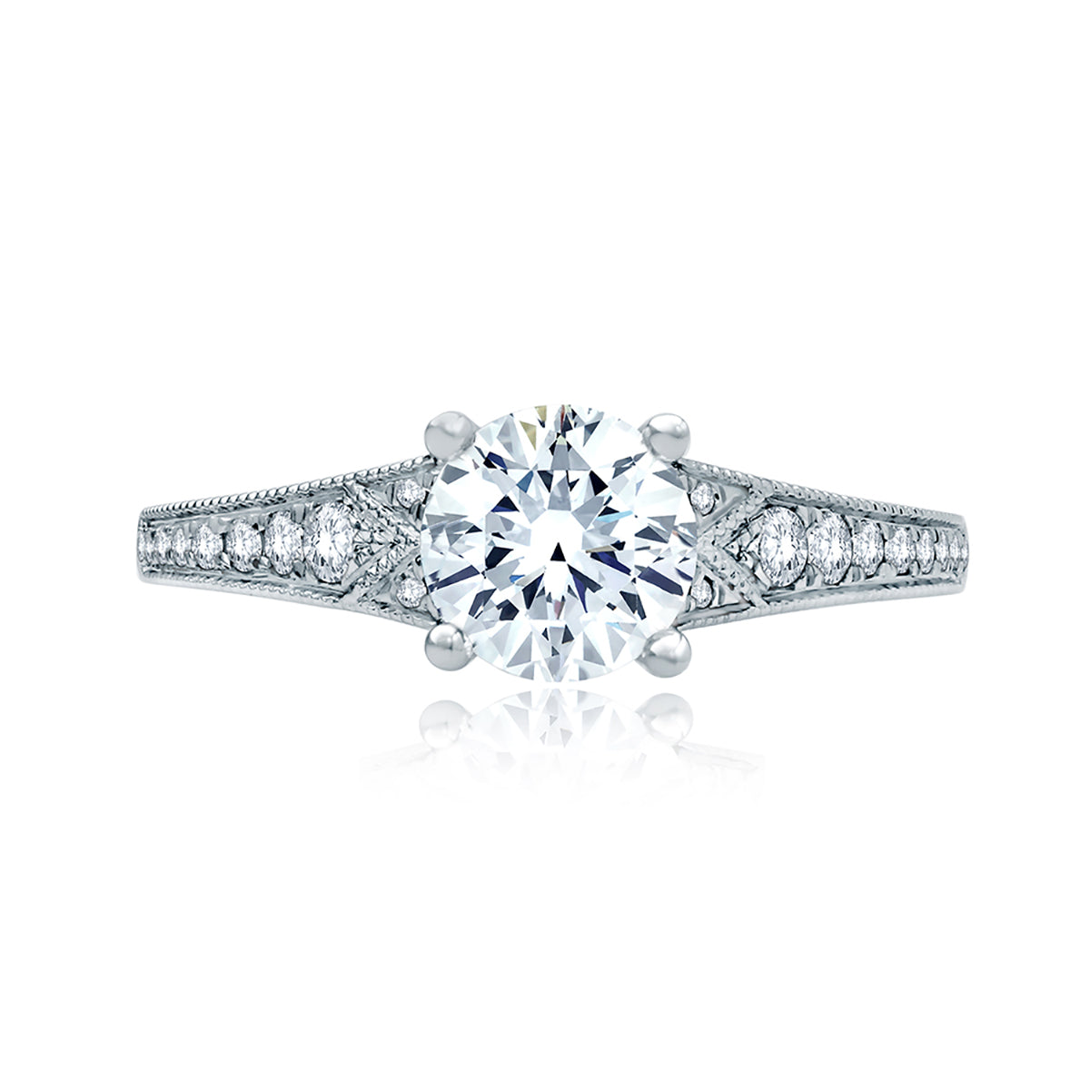A.Jaffe Deco Inspired Graduated Shank Modern Vintage Diamond Quilted Engagement Ring ME2102Q/117